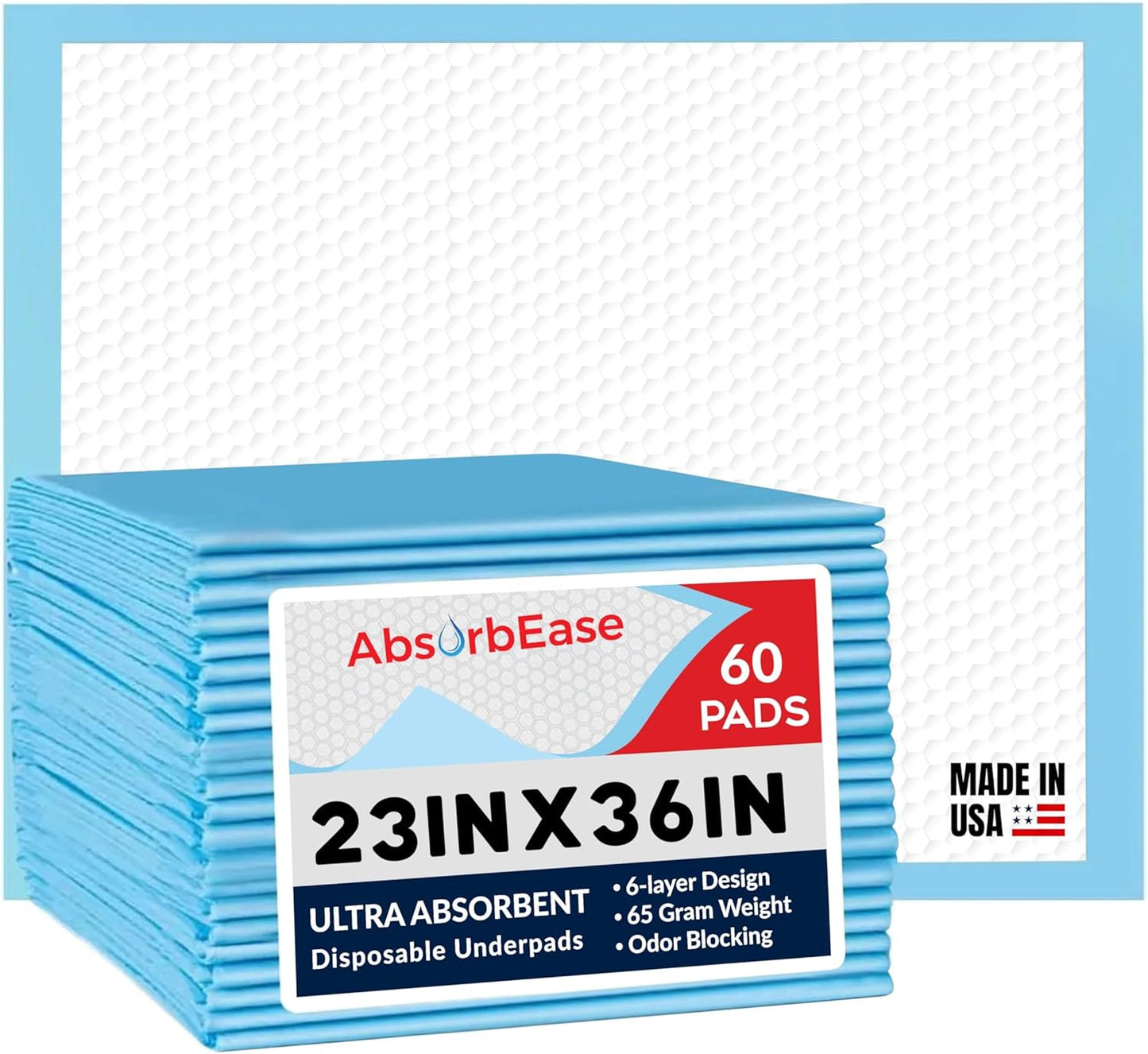 AbsorbEase® Disposable Underpads 23'' X 36''  Incontinence Pads, Chux, Bed Covers, Puppy Training | Thick, Super Absorbent Protection for Kids, Adults, Elderly | Liquid, Urine, Accidents