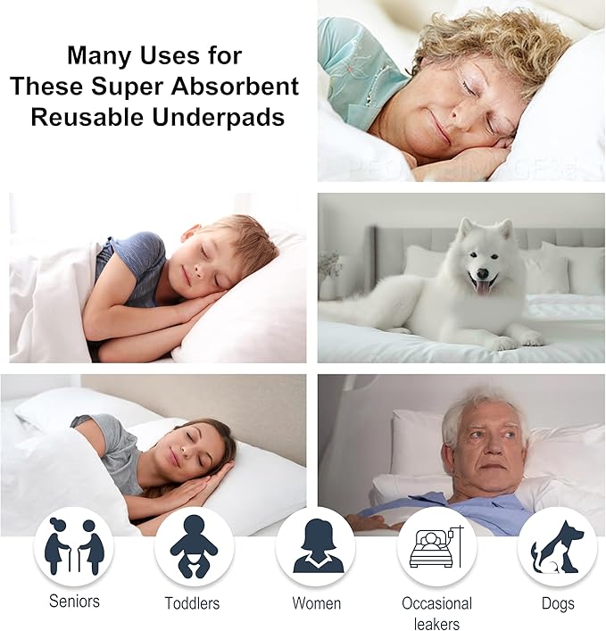 AbsorbEase® Washable Underpads 34"x36" - Waterproof, Ultra-Absorbent Incontinence Bed Pads for Adults, Seniors, Kids, Pets, Reusable Pee Pads, Odor Neutralizing, Latex-Free, USA Made