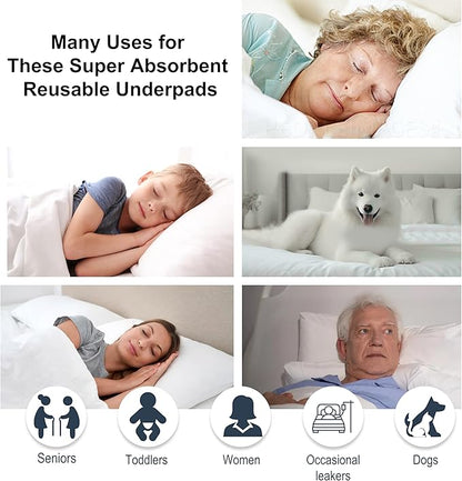 AbsorbEase® Washable Underpads 34"x36" - Waterproof, Ultra-Absorbent Incontinence Bed Pads for Adults, Seniors, Kids, Pets, Reusable Pee Pads, Odor Neutralizing, Latex-Free, USA Made
