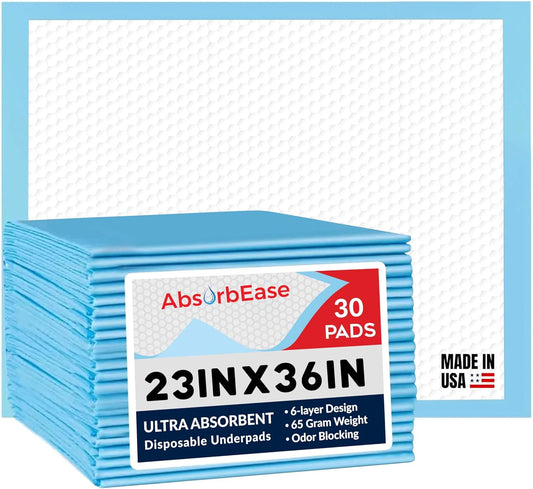 AbsorbEase® Disposable Underpads 23'' X 36''  Incontinence Pads, Chux, Bed Covers, Puppy Training | Thick, Super Absorbent Protection for Kids, Adults, Elderly | Liquid, Urine, Accidents